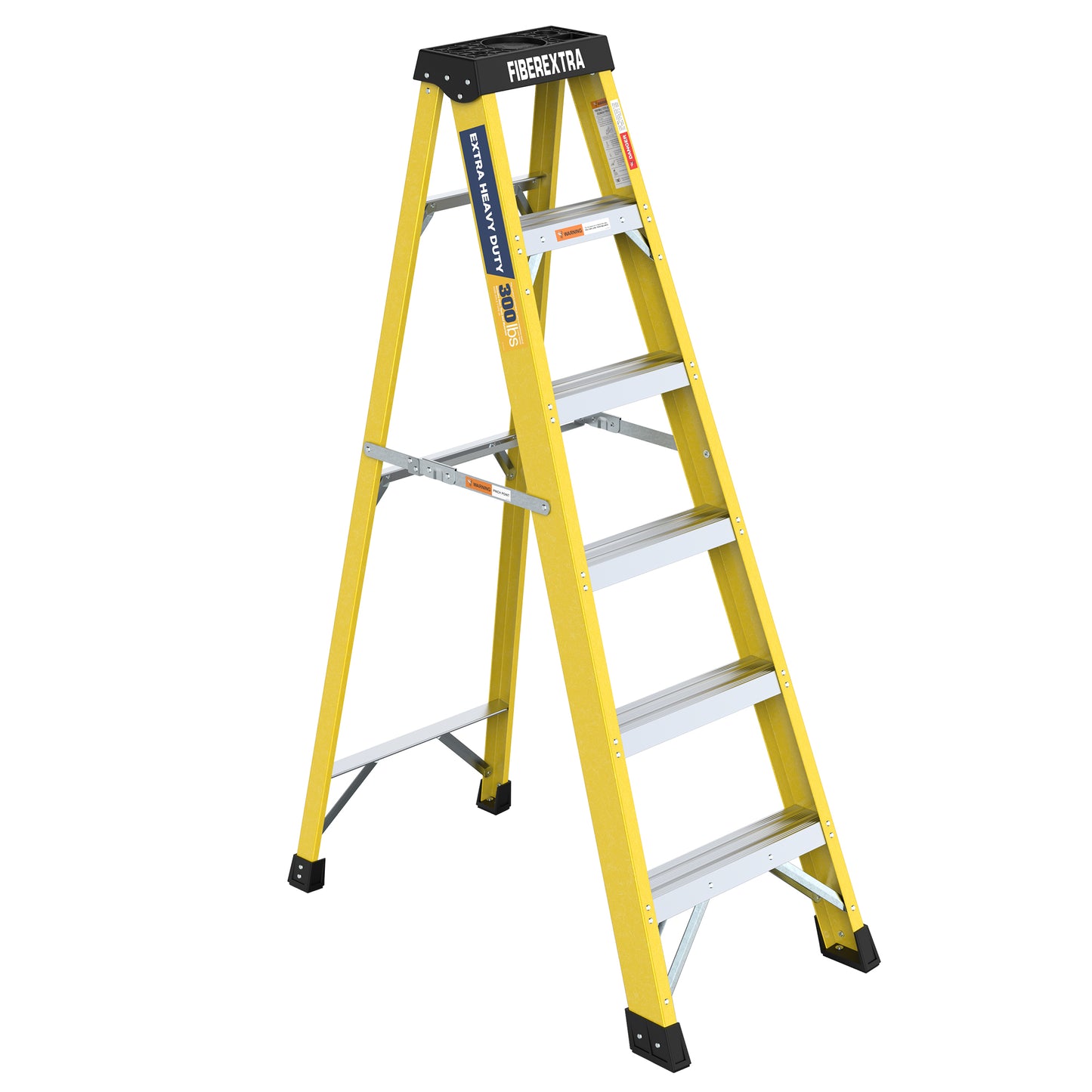 Fiberglass Reinforced Single Side Ladder – Lightweight Non-Conductive Access Ladder 6 step Yellow 300 LBS Capacity image 5