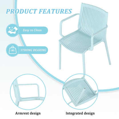 Summer - 4pcs Light Blue Stackable PP Armchair for Indoor/Outdoor Use – Ergonomic Slatted Back with 36 Inch Indoor/Outdoor Modern White Round PP Table image 11
