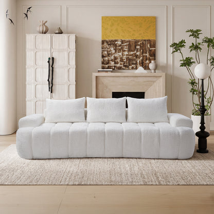 100" Extra Large Curved Front Compressed Sectional Sofa, 3-Seat Cloud-Like Boucle Couch with High Resilience Foam, Easy to Move & Ship, Modern Oversized Sofa for Living Room image 1