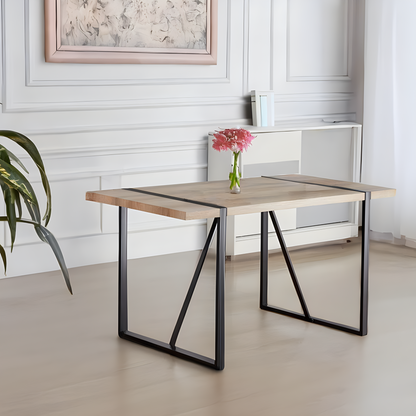 55" MDF Wood Colour Dining Table and Modern Dining Chair Set of 4, Mid Century Wooden Kitchen Table Set, Metal Base & Legs, Dining Room Table and Linen Chairs image 7