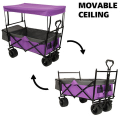 480Lbs Collapsible Wagon with Canopy,Wagon Stroller with 7" All-Terrain Wheels, Lightweight Foldable Wagon, Large Capacity for Camping, Shopping, Sports, and Garden Use,purple with mosquito net