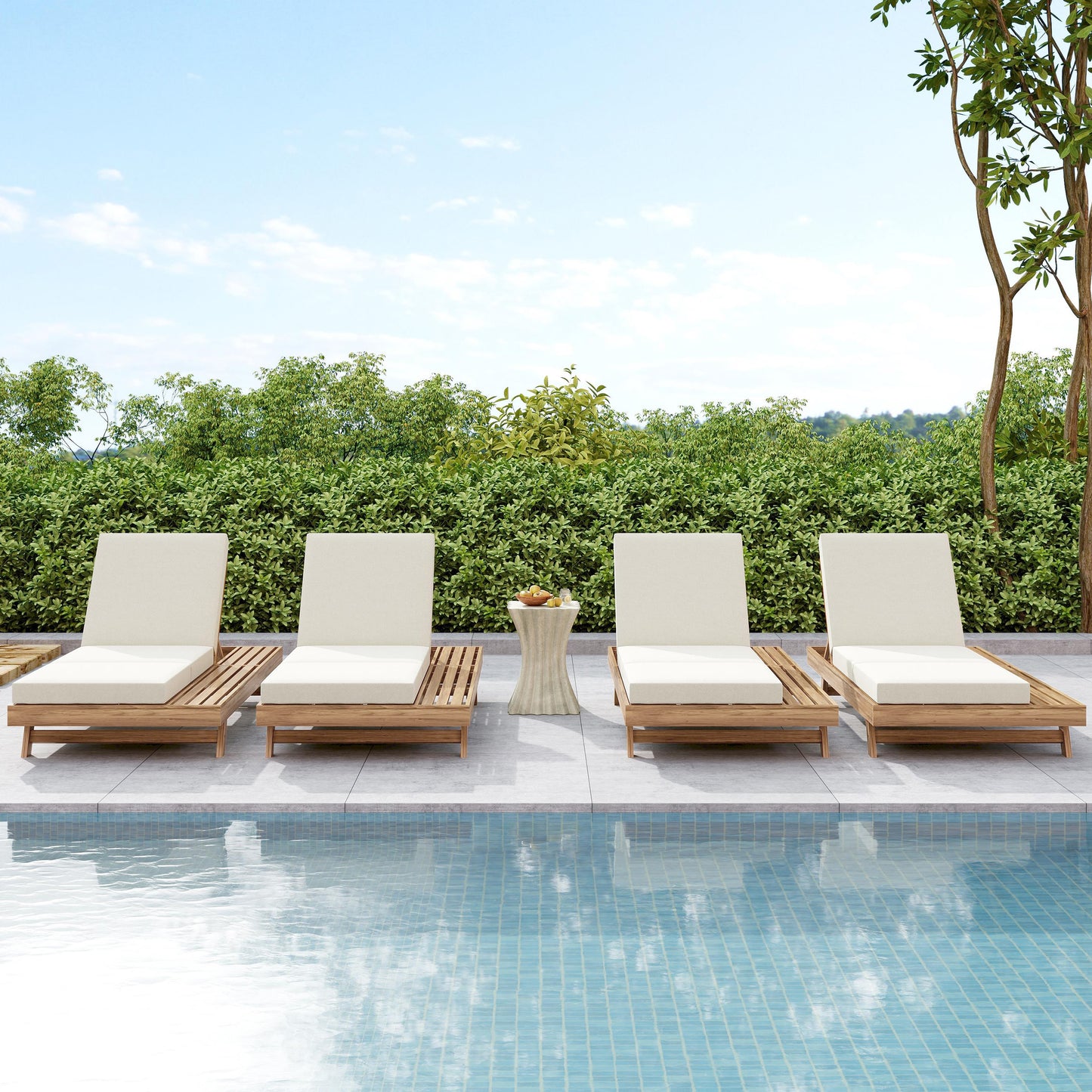 Lounge Chaise Set, Space Available On One Side, Acacia Solid Wood In light brown With Lounge Cushion (Cream & Triple Fold) – Matching Dark Grey Version Available image 8