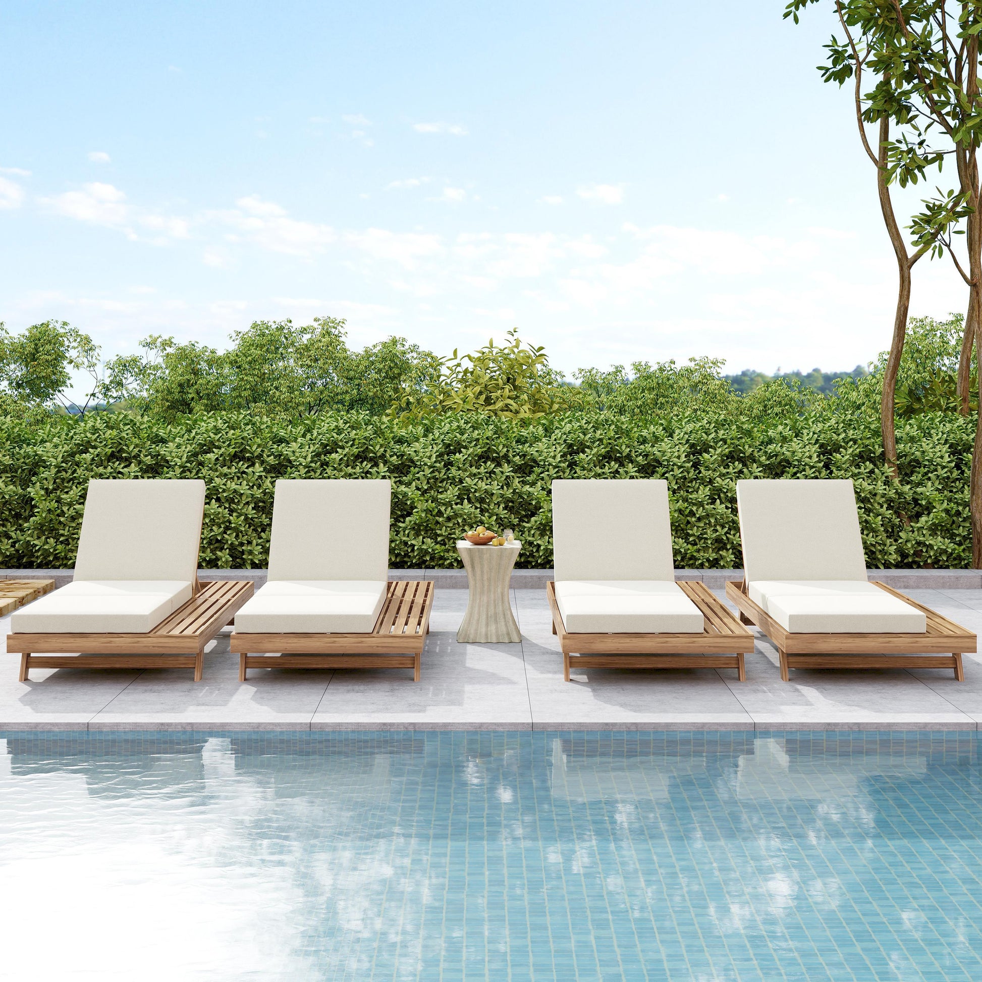 Lounge Chaise Set, Space Available On One Side, Acacia Solid Wood In light brown With Lounge Cushion (Cream & Triple Fold) – Matching Dark Grey Version Available image 8