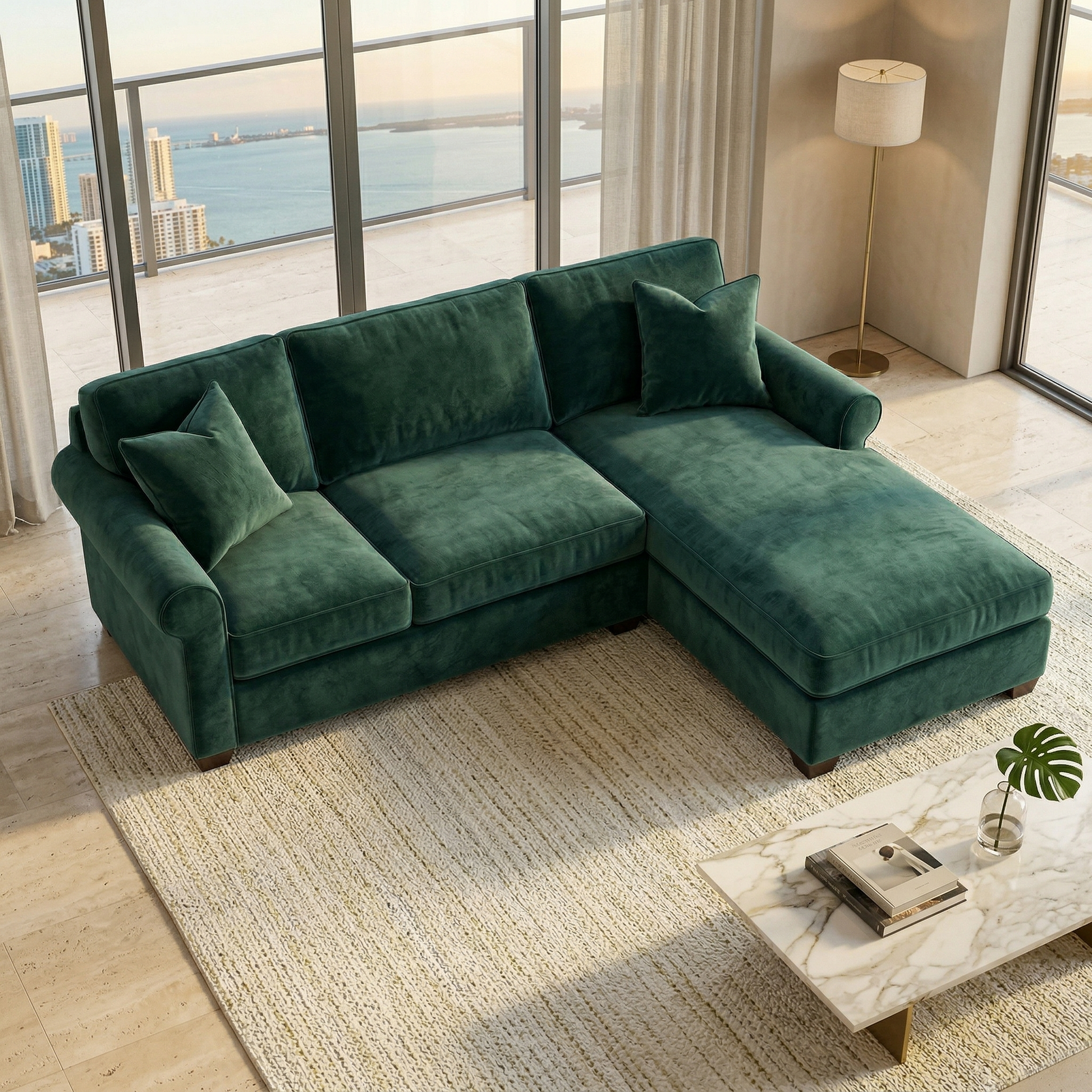 Irlanda Sectional – Made in USA, Custom Fabric Options, L-Shaped Sectional Wholesale Sectional Furniture - Velvet Antique Kelly Green - Velvet image 12