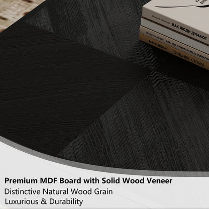 Square Veneer-Top Coffee Table with Drawer, KD Pedestal Base, Weathered Natural / Pearl Black image 6