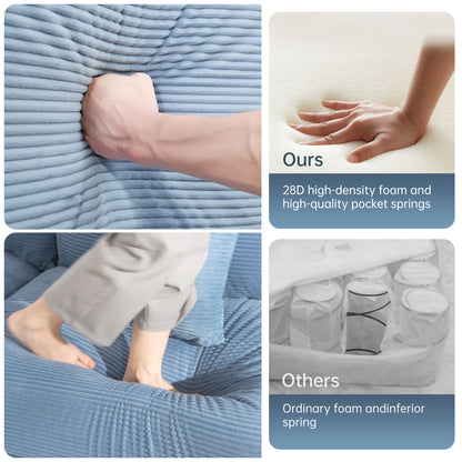 92" Oversized Cloud Modular Sectional Couch,Corduroy Fabric Extra-Wide Armrests Throw Pillows Ergonomic Design High Resilience Cushion Easy Assembly,For Living Rooms Bedrooms, Blue image 11