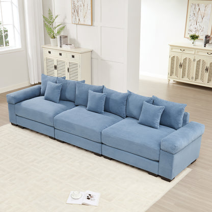 130" Oversized Cloud Modular Sectional Couch,Premium Corduroy 3-Seater Sofa Extra-Thick Armrests Good Resilience Cushion Ergonomic Design,Easy Assembly Suitable For Living Rooms Studies,Blue image 1