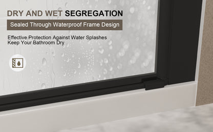 28"x 72" Pivot Shower Door, Matte Black Aluminum Frame, Half Frame,1/4"(6mm) Tempered Glass Explosion Proof Film,Stainless Steel Handle image 12