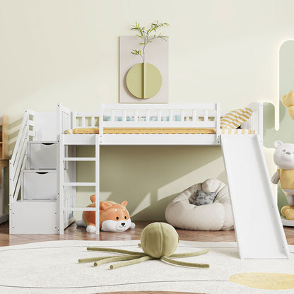Stairway Twin Size Loft Bed with Two Drawers and Slide, White(OLD SKU:LT000515AAK-1) image 2