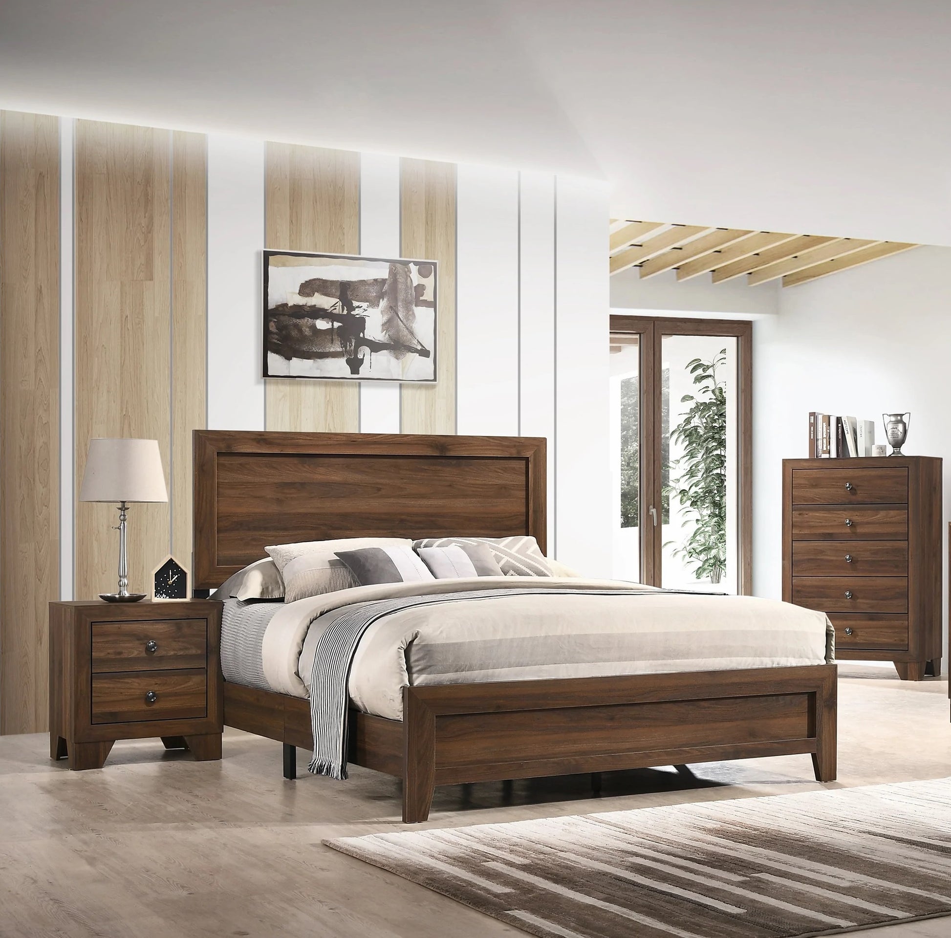 Beautiful 1pc Full Size Panel Bed Brown Cherry Finish Wooden Contemporary Bedroom Furniture image 5
