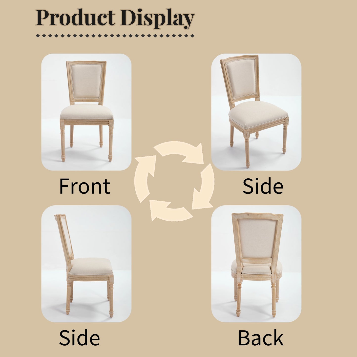 French Country Dining Chairs Set of 2, Upholstered Chairs with T-shaped Back, Wire drawing and carving techniques,Disassemblable, for Living Room, Kitchen, Restaurant Use, Beige image 4