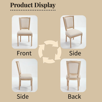 French Country Dining Chairs Set of 2, Upholstered Chairs with T-shaped Back, Wire drawing and carving techniques,Disassemblable, for Living Room, Kitchen, Restaurant Use, Beige image 4