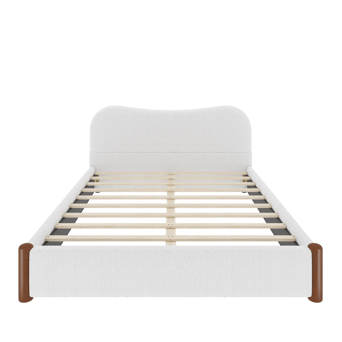 Queen Size Upholstered Platform Bed with Wood Supporting Feet, White image 9