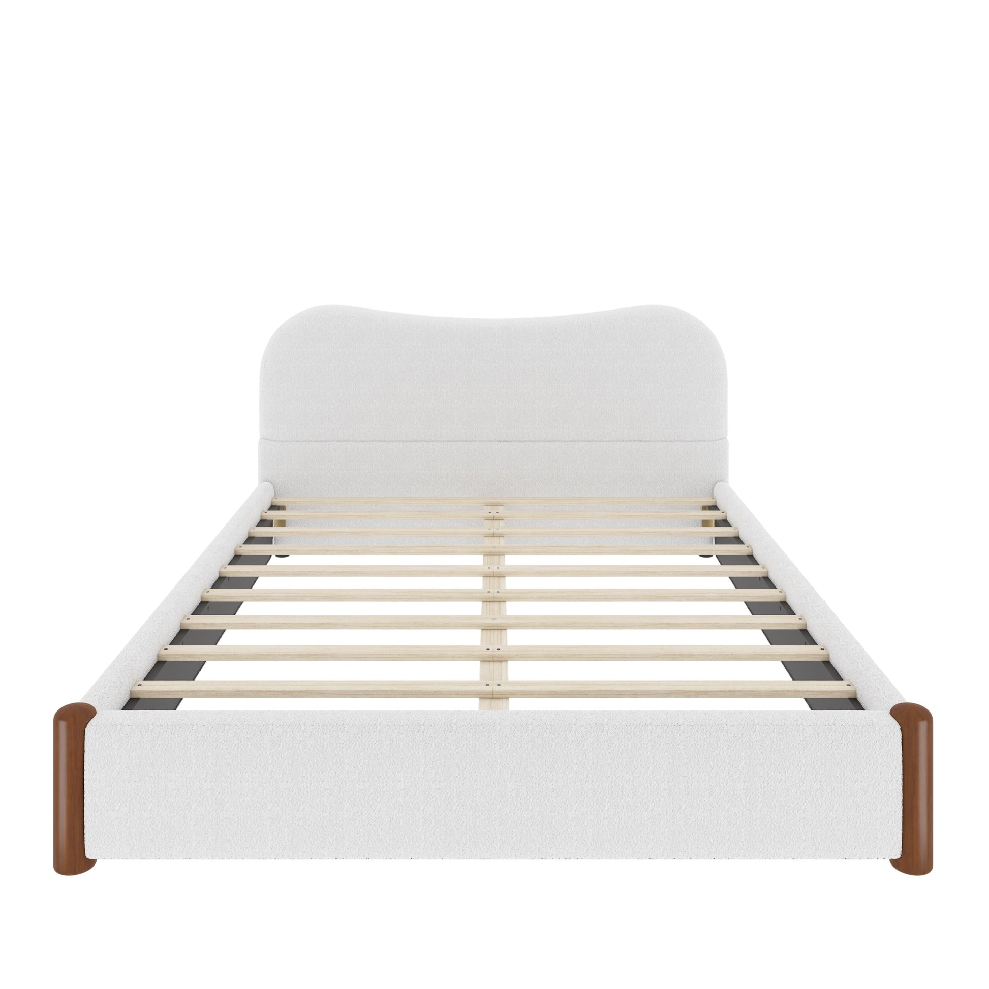 Queen Size Upholstered Platform Bed with Wood Supporting Feet, White image 9