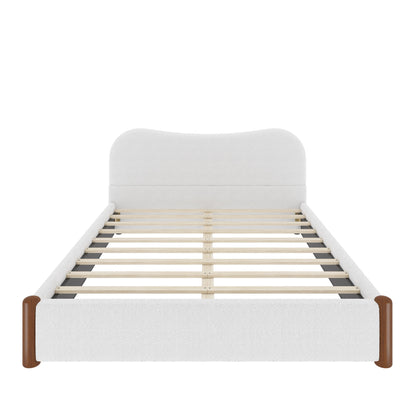 Queen Size Upholstered Platform Bed with Wood Supporting Feet, White image 9