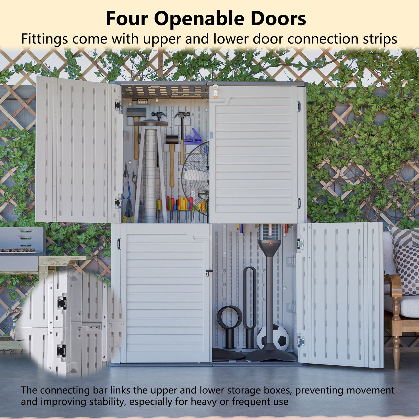 Rust Proof Resin Garden Equipment Storage - Weatherproof, Spacious, UV Resistant Material, Non-Partitioned image 6