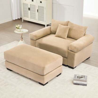54.3" Oversized Cloud Modular Sectional Couch, Corduroy Fabric Extra-Thick Armrests, Throw Pillows Ottoman, Chaise Lounge Design Ergonomic Design, Easy Assembly Fits Living Rooms Bedrooms,Camel image 4