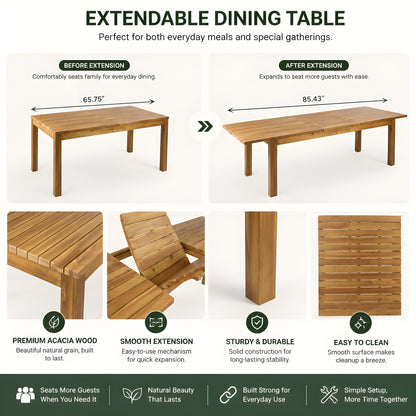7 Pieces Acacia Wood Outdoor Dining Set s,Modern 6 Chairs 1 Large Table,Dining Furniture Set for Lawn, Backyard, Garden Deck,Poolside,Teak image 5