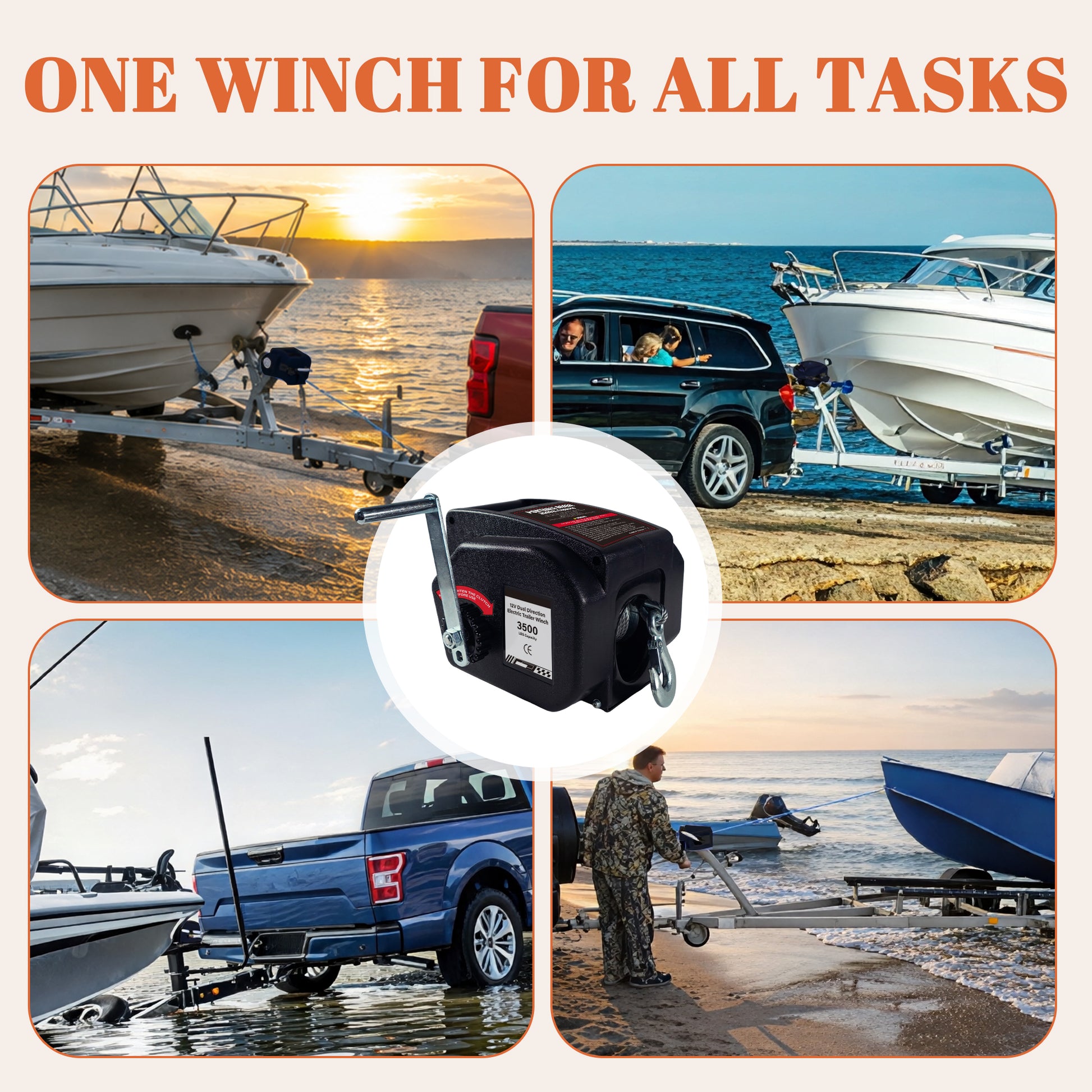 3500 lbs Electric Winch, 12V DC Portable Trailer & Boat Winch with Wireless Remote & Manual Crank, Waterproof Reversible In/Out Power Recovery Kit for Cars, Trucks, Marine - Black image 6