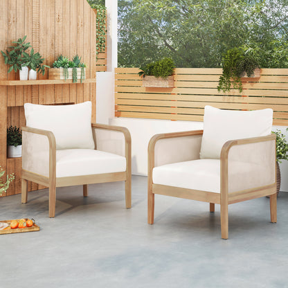 (Set of 2) Outdoor Acacia Wood Patio Club Chair, Textilene Patio Furniture,Waterproof Thick Cushion Deep Seating for Porch, Garden, Backyard, Balcony, Weight Capacity 400lbs, Light Teak Finish, Beige image 1