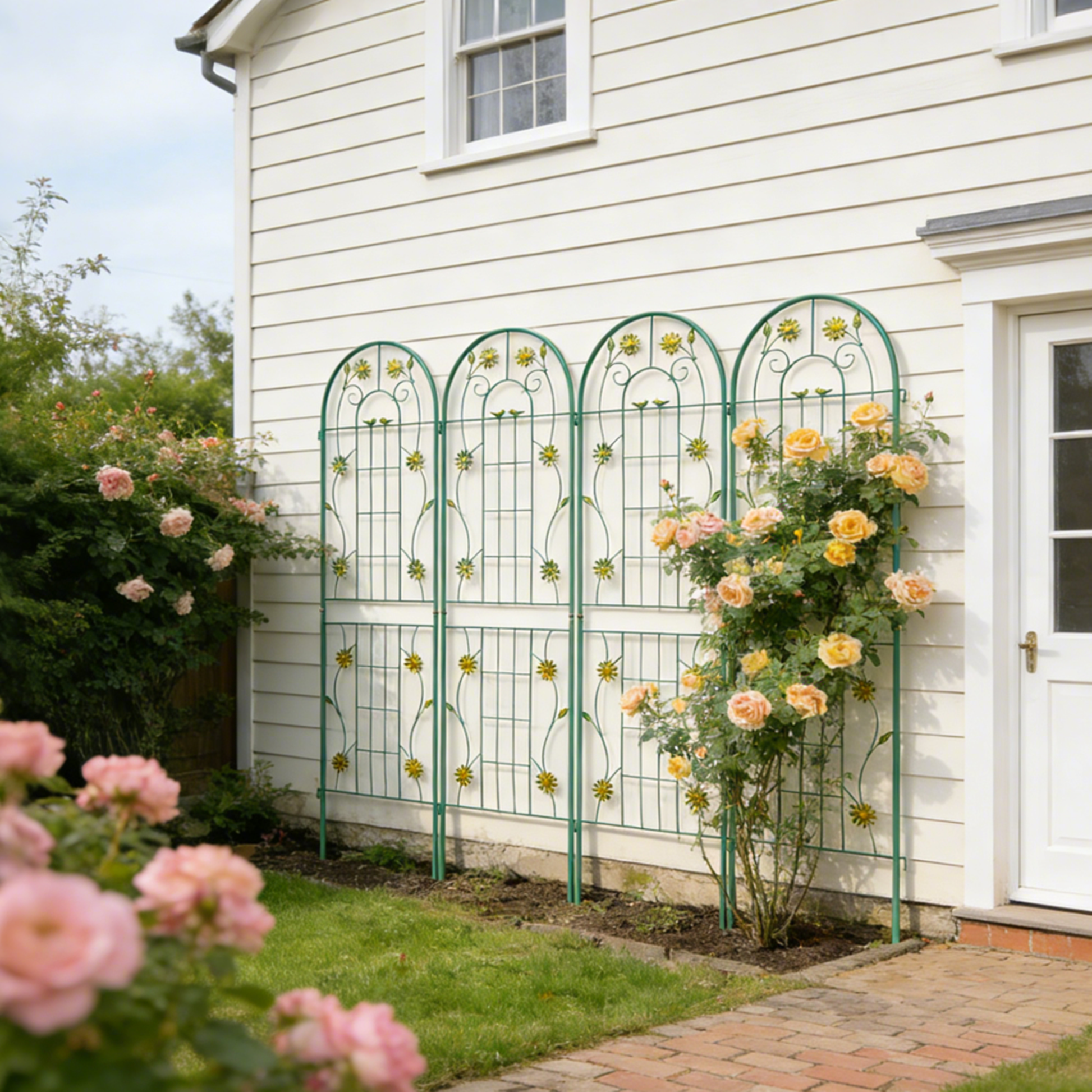 4 Pack Metal Garden Trellis 71" x 19.7" Rustproof Trellis for Climbing Plants Outdoor Flower Support Green image 1