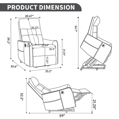 Deep Grey PU Single Motor Power Lift Recliner Chair with Massage and Heat for Elderly, Heavy Duty Motion Mechanism and One USB for Charging, Max Reclining Angle 155° image 3