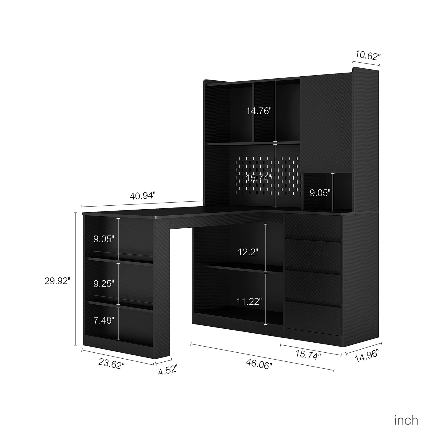 L Shaped Desk with Charger,Computer Desk with Drawers,Bookshelf, with LED Light,Modern Corner Desk,Home Office Desk,L-Shaped Study Table Writing Desk,Corner Gaming Computer Desk with Storage image 9
