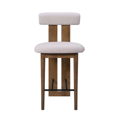 Renee Indoor Modern Split-Back Rubber Wood Counter Stool with Ivory Upholstery, Dark Walnut Finish, Set of 2 image 6