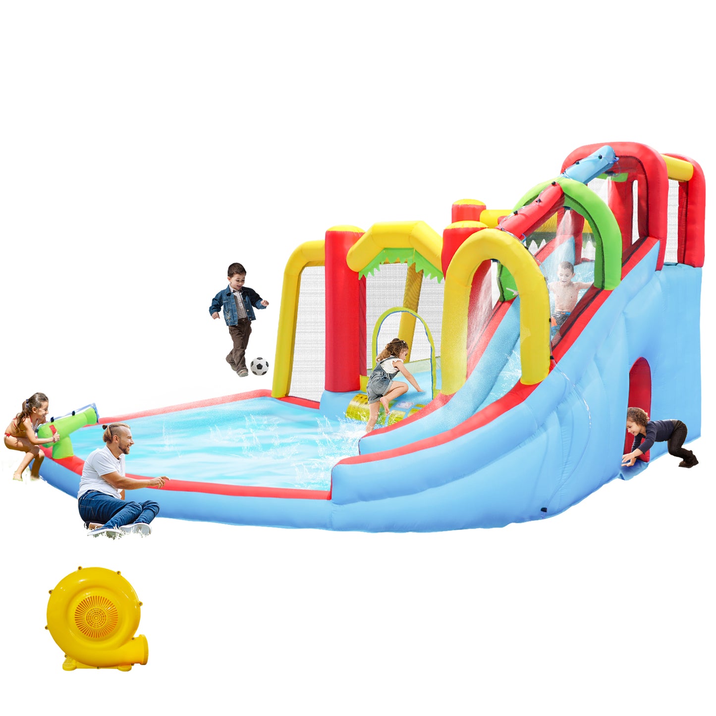 7 in1 Inflatable slide water park bouncing house outdoor Soccer garden bouncer with Splash pool & Water gun & Climbing wall & Basketball & Football image 6