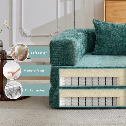 Compression Sofa,Convertible Floor Sofa Bed with Fixed-Shape Frame,Single Seater Boneless Modular Sectional Sofa,No Assembly Required,Chenille fabric,for Living Room Bedroom,Dark Green image 5