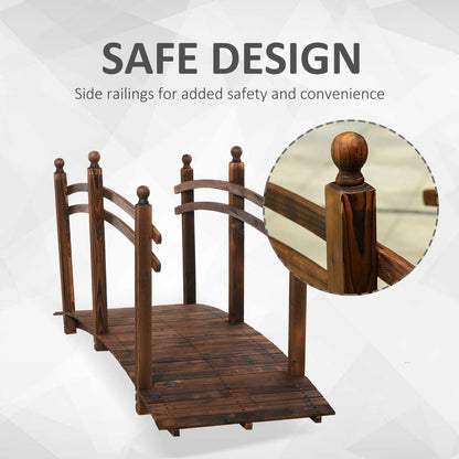 Outsunny 7.5' Fir Wood Garden Bridge Arc Walkway with Side Railings, Perfect for Backyards, Gardens, & Streams, Carbonized image 6