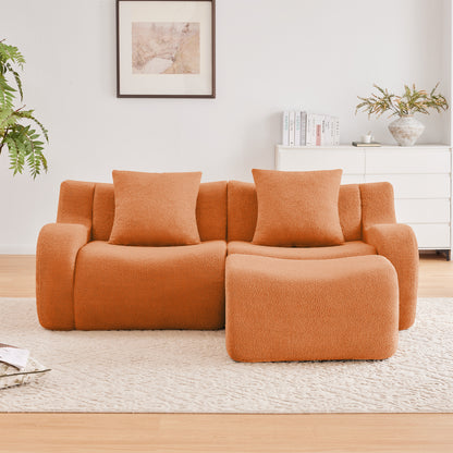 L-Shaped Teddy Fabric 2-Seat Boneless Sofa,No Assembly Required Curved Armrest,Streamlined Design Ergonomic Design,32D High Density Sponge For Living Rooms Rest Areas Bedroom,Orange image 3