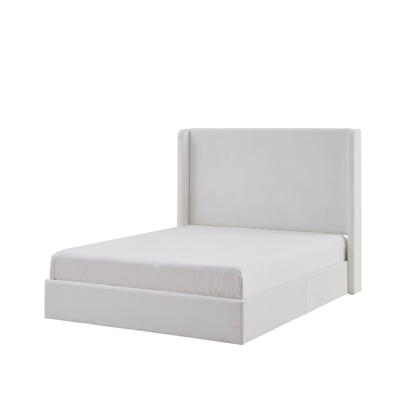 Carmen Upholstered Wingback Bed / Upholstered Platform Bed Frame / 52.3" High Headboard / Simplicity / Minimalist / No Box Spring Needed / Easy Assembly / King / Coconut Micro Suede / No Noise image 9