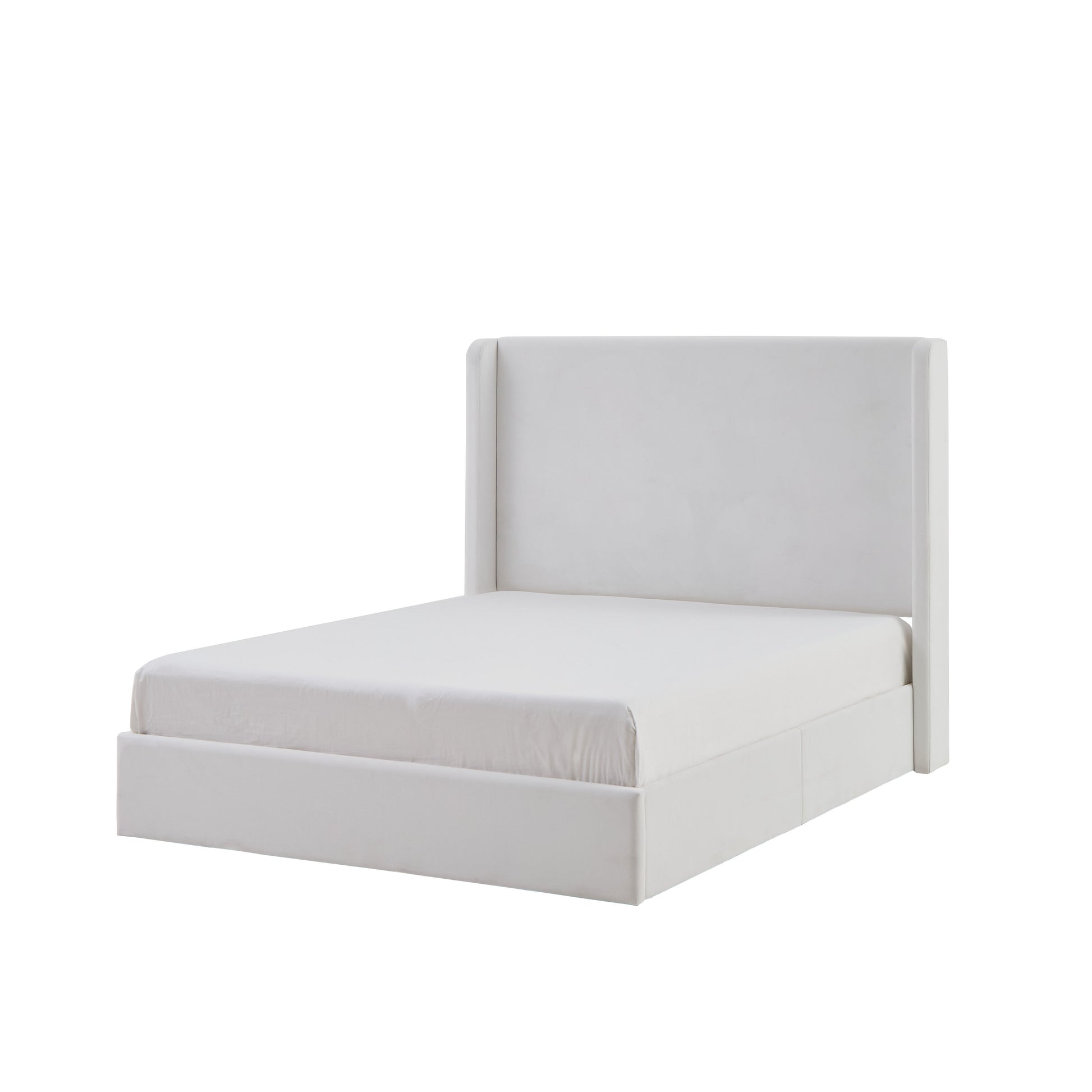 Carmen Upholstered Wingback Bed / Upholstered Platform Bed Frame / 52.3" High Headboard / Simplicity / Minimalist / No Box Spring Needed / Easy Assembly / King / Coconut Micro Suede / No Noise image 9