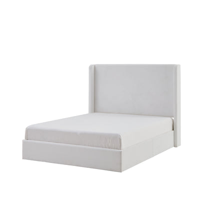 Carmen Upholstered Wingback Bed / Upholstered Platform Bed Frame / 52.3" High Headboard / Simplicity / Minimalist / No Box Spring Needed / Easy Assembly / King / Coconut Micro Suede / No Noise image 9