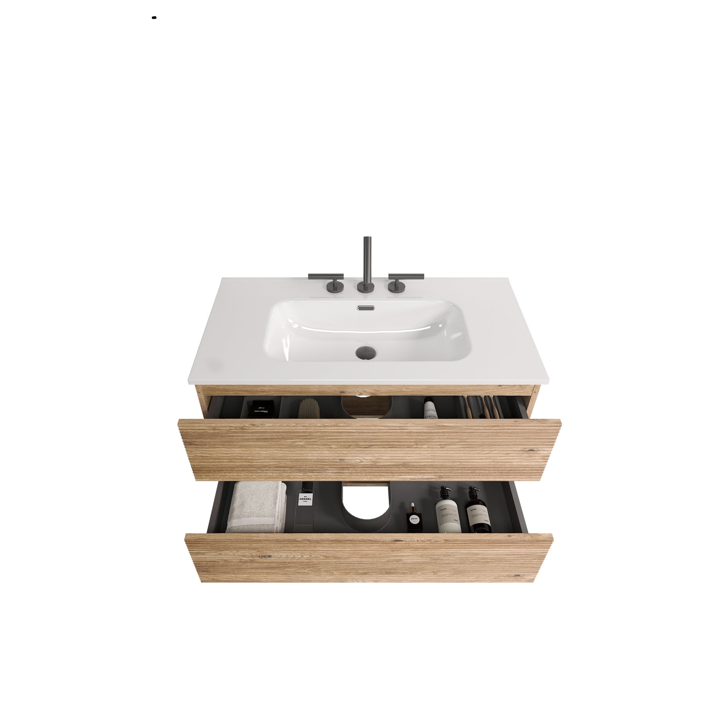 Gloria 36" Wall Mounted Rough Oak&Rough Oak Bathroom Vanity with Integrated Ceramic Sink with Overflow, with 3 holes, Large Storage Floating Bathroom Vanity for Modern Bathroom, KD image 10