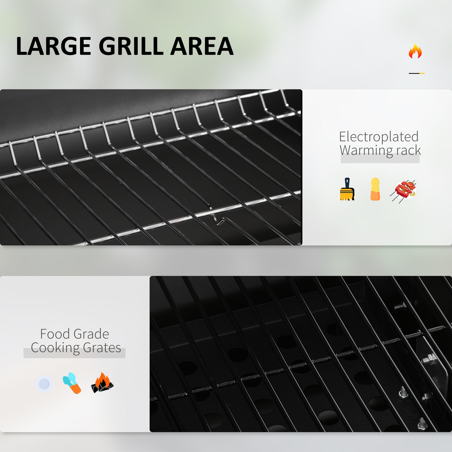 Outsunny Charcoal BBQ Grill, Outdoor Portable Cooker for Camping or Backyard Picnic with Side Table, Bottom Storage Shelf, Wheels and Handle, Black image 4