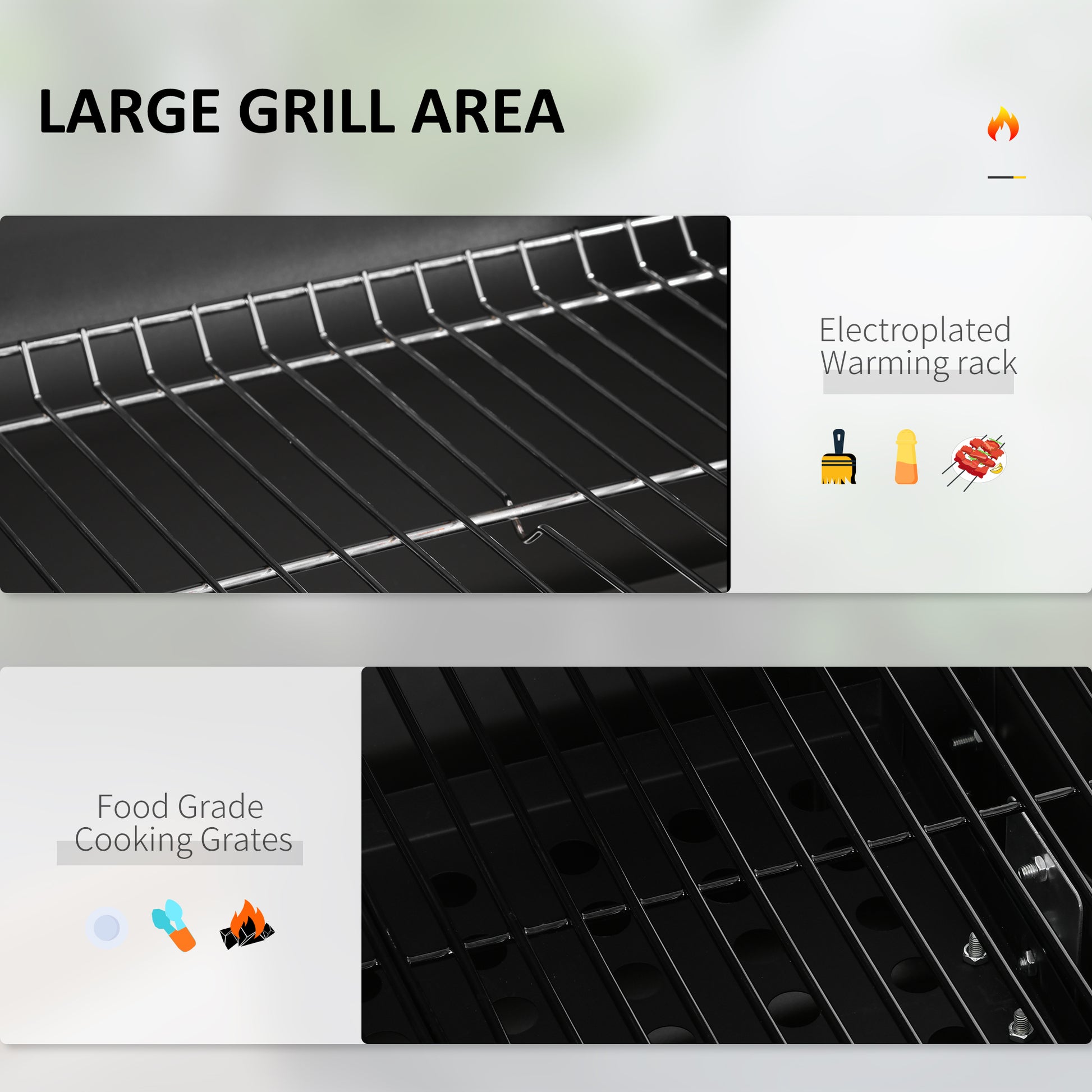 Outsunny Charcoal BBQ Grill, Outdoor Portable Cooker for Camping or Backyard Picnic with Side Table, Bottom Storage Shelf, Wheels and Handle, Black image 4