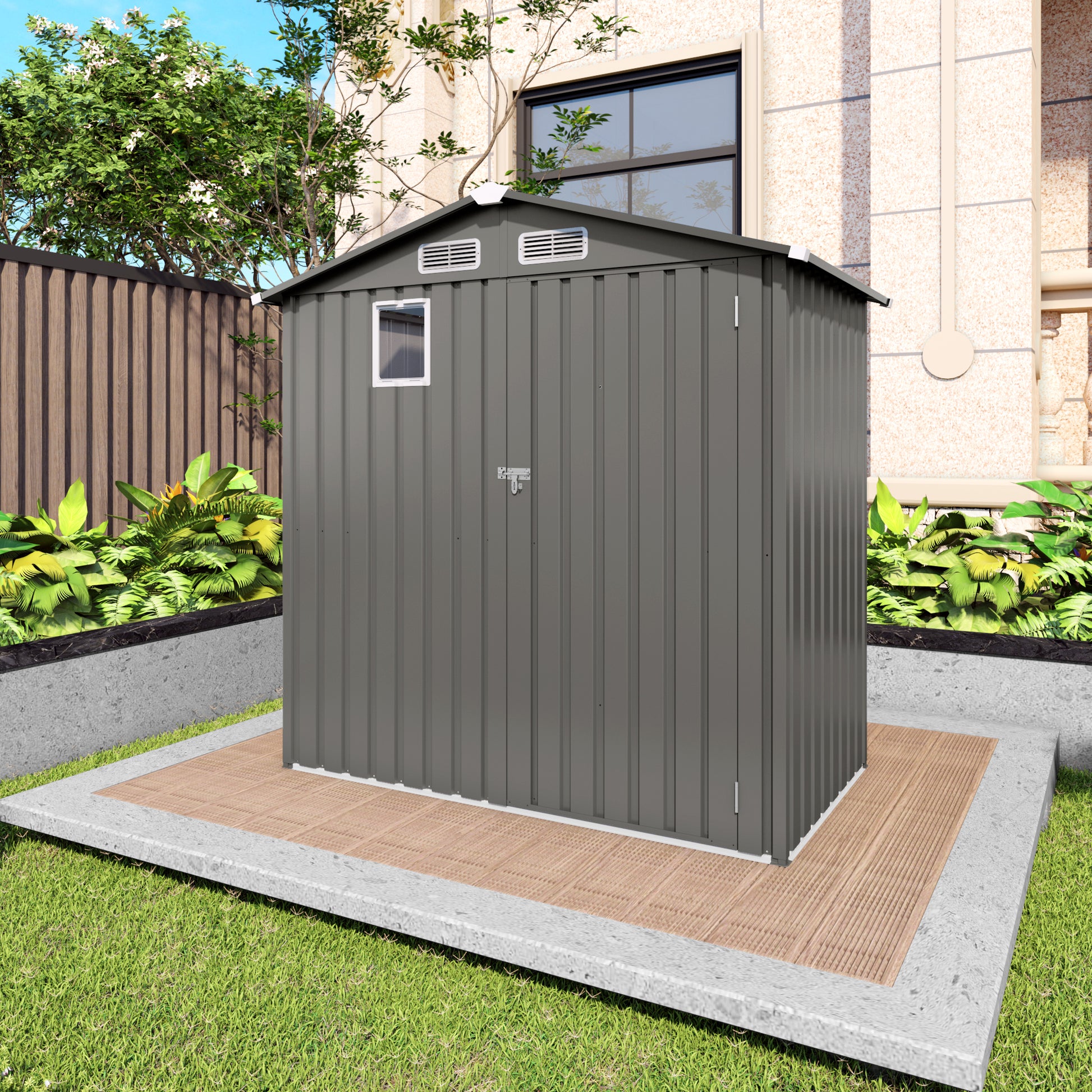 6X 3.6FT Metal Outdoor Storage Shed, Tool Shed with Peaked Roof Watertight with Clear Window and Lockable Door Compact Metal Tool Room for Garden, Backyard, Patio, Sundries and Bike Storage, Gray image 1