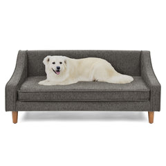 Durable Elevated Dog Sofa Bed,Pet sofa with modern irregular armrest design,Comfortable soft dog sofa-Dark Gray
