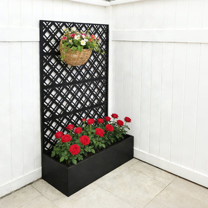 Metal Planter Raised Garden Bed with Trellis 70.9in H x 43.3in W x 15.8in D - Garden Box for Climbing Plants Flowers Vegetable with Drainage Holes, Rhombus Black image 6