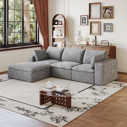 102" Cloud Sofa,Corduroy Fabric,Deep Seat Couches,Double-layer design,Removable Cushion,No Assembly, DIY Combination for Living room, Bedroom,Conference room,Apartment,Grey image 4