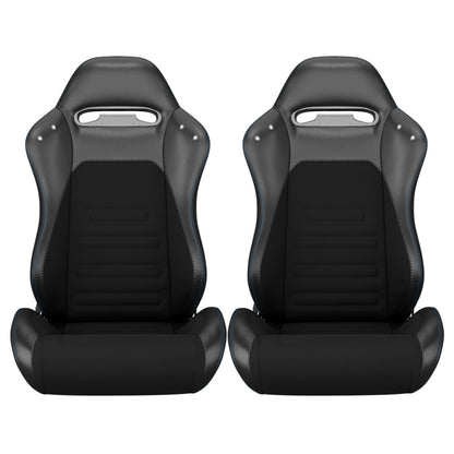 2PC Universal Racing Seats Stitch PVC Leather Reclinable Carbon Look Leather Black With Adjustor Slider(Not Including Seat Bracket) 1 box of 2 pieces image 4