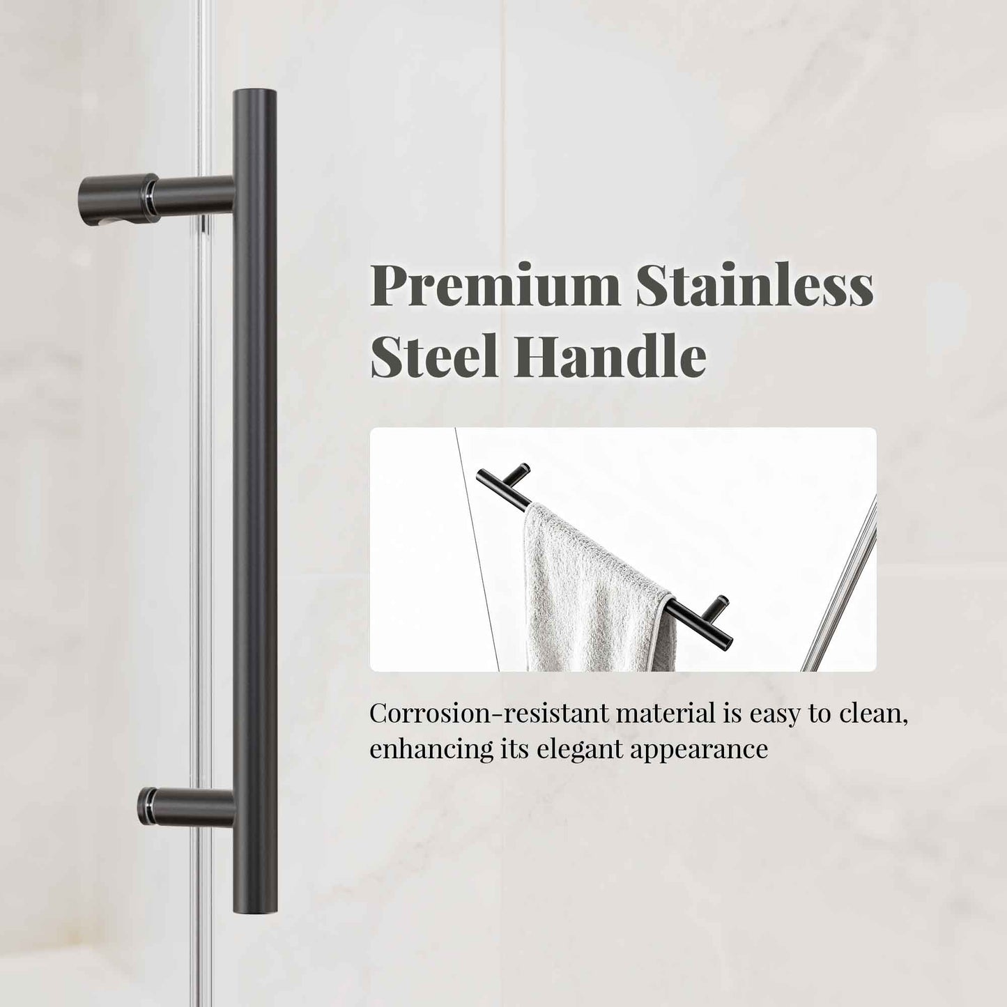 56-60" W * 76" H Frameless Single Sliding Shower Doors Without Soft-Close, Bathroom Sliding Shower Door With Towel Rail And Auxiliary Handle, 5/16" (8mm) Thick SGCC Tempered Glass Door, Matte Black image 8