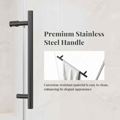 56-60" W * 76" H Frameless Single Sliding Shower Doors Without Soft-Close, Bathroom Sliding Shower Door With Towel Rail And Auxiliary Handle, 5/16" (8mm) Thick SGCC Tempered Glass Door, Matte Black image 8