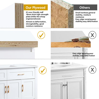48" White Bathroom Vanity, Abundant Storage Cabinet -4 Soft close doors and 4 drawers (excluding the ceramic basin) image 5