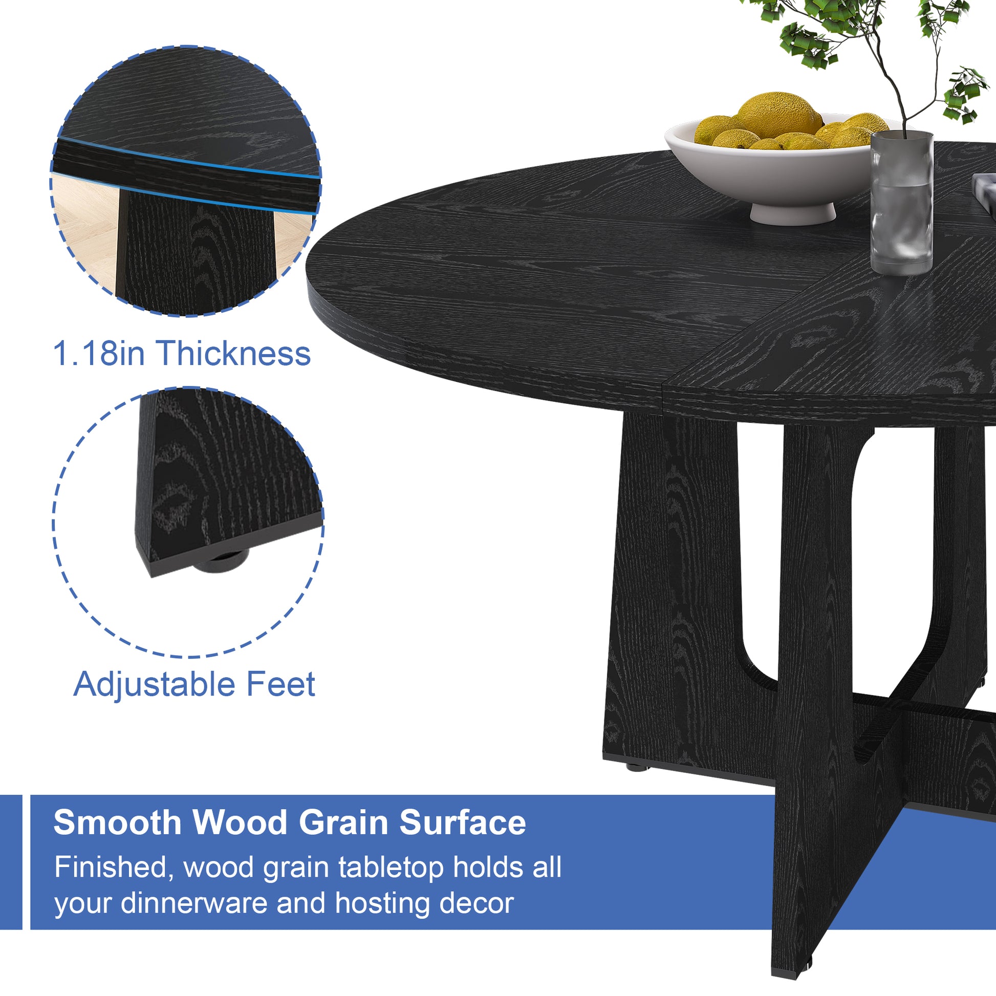 Spiced Round Dining Table for 4 - 47 Inch Farmhouse Kitchen Table, MDF Circle Table with Wood Grain Finish, 300lb Weight Capacity, Easy Assembly for Dining Room, Kitchen, Living Room -Black image 3