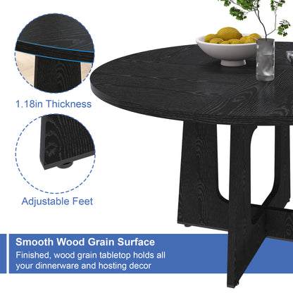 Spiced Round Dining Table for 4 - 47 Inch Farmhouse Kitchen Table, MDF Circle Table with Wood Grain Finish, 300lb Weight Capacity, Easy Assembly for Dining Room, Kitchen, Living Room -Black image 3