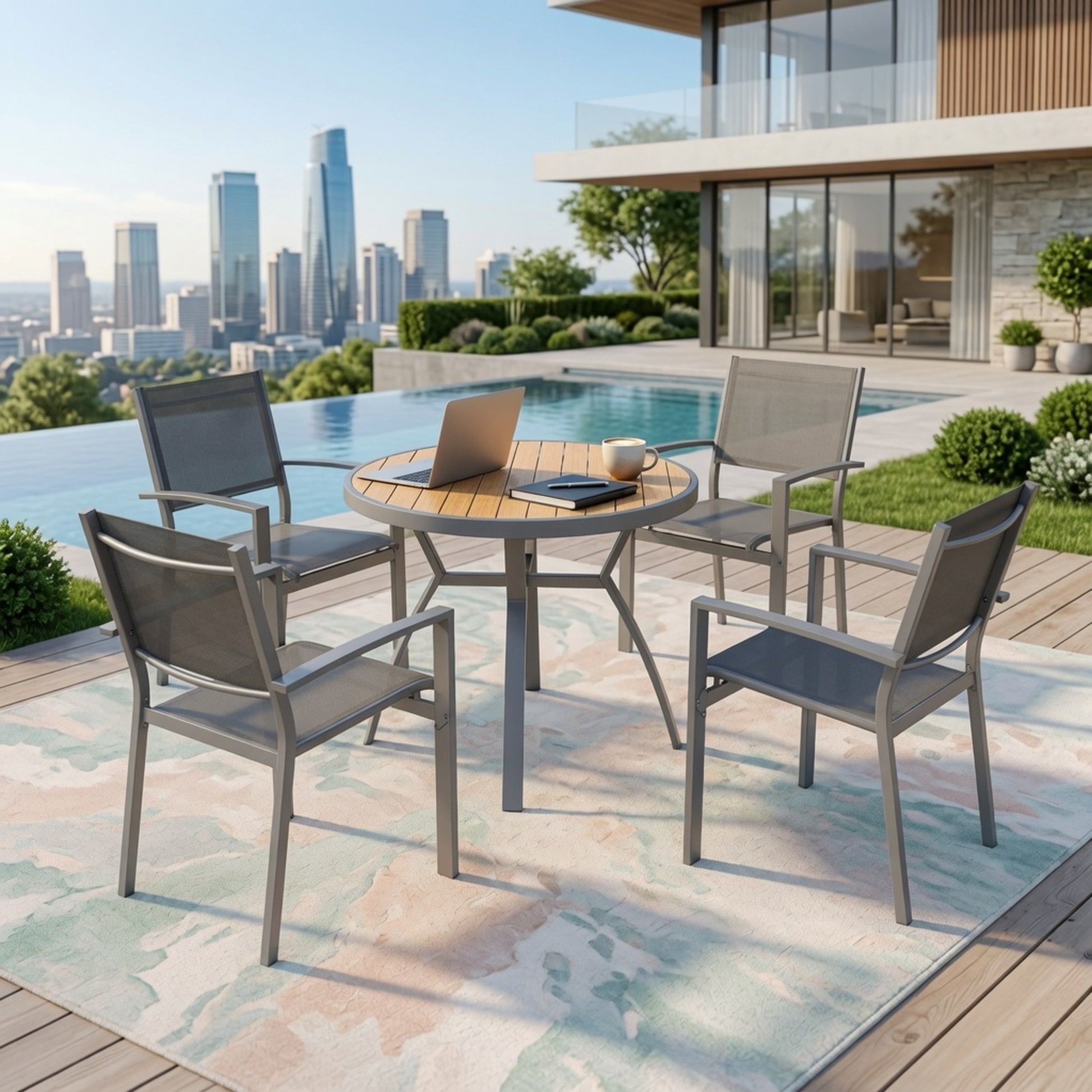 Set of 4, Heavy duty Metal Grey Outdoor Patio Chair – All Weather Textilene image 11