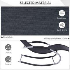 Outsunny Zero Gravity Rocking Chair Outdoor Chaise Lounge Chair Recliner Rocker with Detachable Pillow and Durable Weather-Fighting Fabric for Patio, Deck, Pool, Black